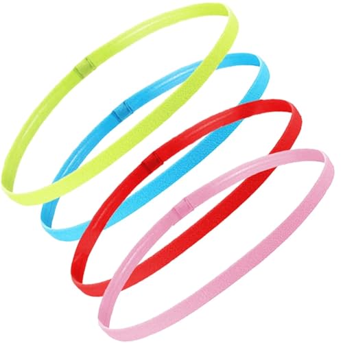4 Stück dicke, rutschfeste, elastische Sport-Stirnbänder for Damen und Herren, Yoga-Haarbänder, Mädchen, rutschfest, elastisch, for Workout, Schweißband, Sport-Haarband(E) von RUHTEUO