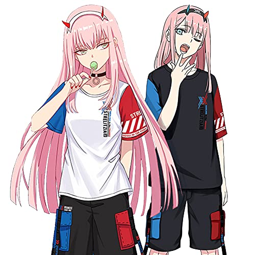 RUIBOCOS DARLING 02 (ZERO TWO) Impression Element T-Shirt Kurzer Anzug Cosplay Kostüme Unisex (T-Shirt-Black,M) von RUIBOCOS