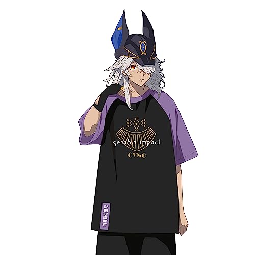 RUIBOCOS Genshin Impact Cyno Charakter Element T Shirt Shorts Anzug Tägliche Tees Kleidung Cosplay Kostüm Unisex (T-Shirt,3XL) von RUIBOCOS