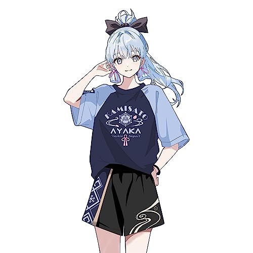RUIBOCOS Genshin Impact Kamisato Ayaka Impression Design T-Shirt Shorts Rundes Shirt Freizeitanzug Unisex (Shorts,L) von RUIBOCOS