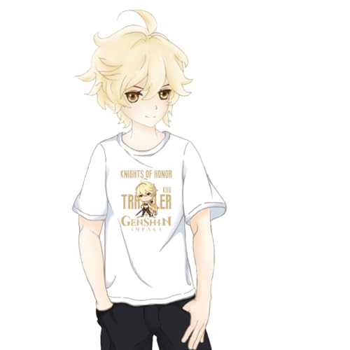 RUIBOCOS Genshin Impact Traveller Lumine Graphic Impression T-Shirt Cosplay Kleidung für Männer und Frauen (Aether-White,M) von RUIBOCOS