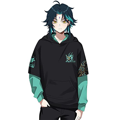 RUIBOCOS Genshin Impact Xiao 3D Digital Cosplay Anime Spiel Hoodie Freizeit Lange Ärmel Unisex Kapuzenpullover Sweatshirt (XS) von RUIBOCOS