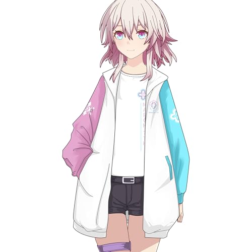RUIBOCOS HonKai Star Rail March 7th Impression Jacke Hoodie T-Shirt Hose Anzug Cosplay Kleidung Unisex (Mantel,L) von RUIBOCOS