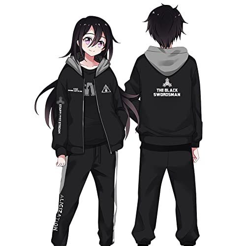 RUIBOCOS Sword Art Online Kirito Anime Zip Hoodie Langarm Shirts Tops Tee Sweater Casual Hose Kostüm Unisex (T-Shirt,3XL) von RUIBOCOS