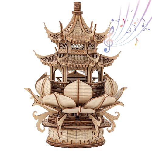 3D Puzzles für Erwachsene, Holz 3D Puzzle Modell Lotus Pavilion Spieluhr Spielzeug Bausätze, DIY Holz Handwerk Coole Spielzeug Hobbys für Männer Frauen, Kreative Montage Geschenke von RUIFAM