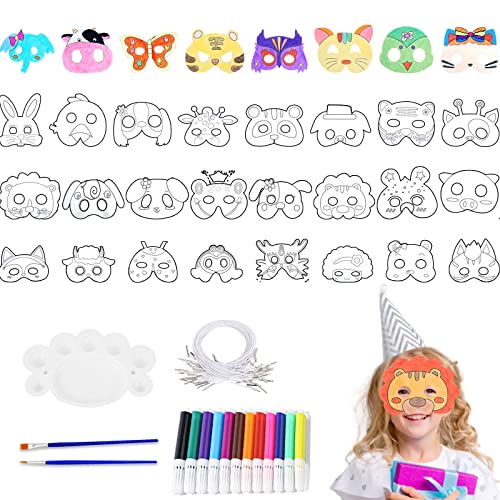 RUIJIE 32 Stück Tiermasken für Kinder Blanko Bemalen Masken Kindermasken zum Ausmalen mit Bungee-Strings Aquarell-Pinsel für Cosplay Party Kindergeburtstag Ostern Halloween Weihnachten Kunsthandwerk RUIJIE 32 Stück Tiermasken für Kinder Blanko Bemalen Masken Kindermasken zum Ausmalen mit Bungee-Strings Aquarell-Pinsel für Cosplay Party Kindergeburtstag Ostern Halloween Weihnachten Kunsthandwerk von RUIJIE