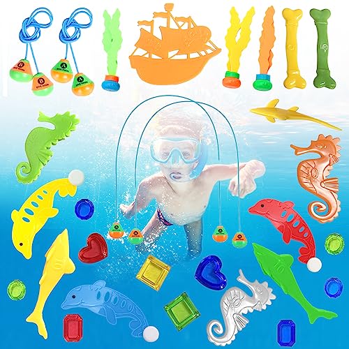 31 Stück Tauchspielzeug für Kinder Set, Pool Spielzeuge Fisch Form Tauchender Delfin Seetang Tauchjuwel Spielzeug, Unterwasser-Pooltraining für Kinder, Poolparty Geschenk für Kinder Jungen Mädchen von RUIJIE