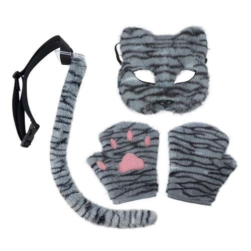 RUIXIA 3 Stück Kunstpelz Simulation Katze Maske, Plüsch Tierschwanz Handschuhe Handgemacht cosplay Set Halloween Party Kostüm Accessoires Party cosplay Requisiten Accessoires RUIXIA 3 Stück Kunstpelz Simulation Katze Maske, Plüsch Tierschwanz Handschuhe Handgemacht cosplay Set Halloween Party Kostüm Accessoires Party cosplay Requisiten Accessoires von RUIXIA