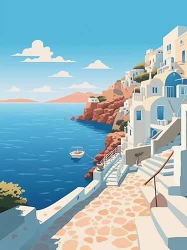1000 Teile Puzzles - Santorini Landscapes Painting - Familie Puzzle Herausforderung Spielzeug - Stressabbau-Spiel Für Erwachsene Kunst Picture Wd01Zt von RUIYANMQ