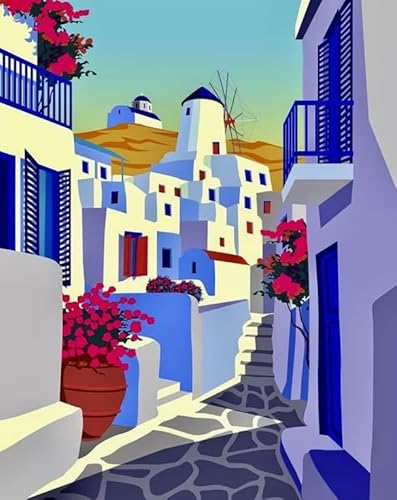 1000 Teile Puzzles - Santorini Landscapes Painting - Familie Puzzle Herausforderung Spielzeug - Stressabbau-Spiel Für Erwachsene Kunst Picture Wd01Zt von RUIYANMQ
