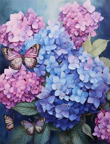 Buntes Puzzle - Hydrangeas Butterflys Flower Art Painting - Für Ältere Menschen Gedächtnis Kognitions Spiele - Heim-Dekoration - 1000 Teile Puzzles Wn222Zk von RUIYANMQ