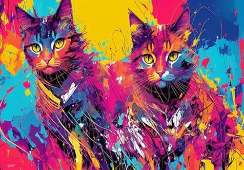 Puzzle 1000 Teile - Abstrakte Kunst Ölgemäldes Animal Cat Plakate - Buntes - Erwachsene Familie Stress Relief Puzzle Spielzeug - Erwachsene Spaß Herausforderung Spielzeug Wd01Zt von RUIYANMQ