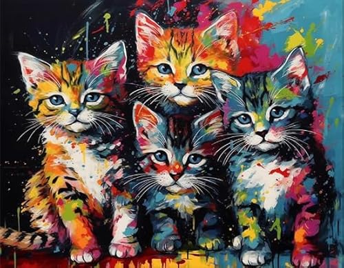 Puzzle 1000 Teile - Abstrakte Kunst Ölgemäldes Animal Cat Plakate - Buntes - Erwachsene Familie Stress Relief Puzzle Spielzeug - Erwachsene Spaß Herausforderung Spielzeug Wd01Zt von RUIYANMQ