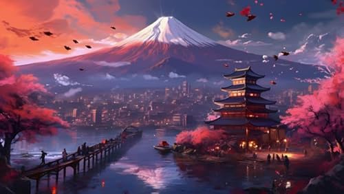 Puzzle 1000 Teile - Japanese Scenery Ölgemälde - Buntes Puzzle - Familie Spaß Herausforderung Spielzeug - Adult Personalisiertes Herausforderungs Spielzeug Wd01Zt von RUIYANMQ