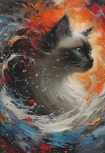 Puzzles 1000 Teile - Animal Buntes Cat Painting - Abstract Puzzle - Gedächtnis Spiele Für Ältere Menschen - Lernspielzeug Für Familien Wd01Zt von RUIYANMQ