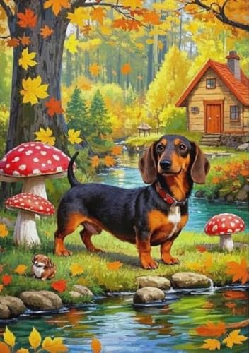 Puzzles 1000 Teile - Animal Dachshunds Painting - Abstrakte Kunst Puzzle - Lernspiele Für Erwachsene - Personalisiertes Herausforderungs Spielzeug Wd01Zt von RUIYANMQ