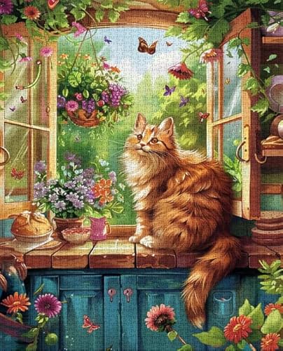 RUIYANMQ 1000 Pieces,Buntes Puzzle,Unregelmäßiges Puzzle Gifts,Cute Cat Oil Painting Posters,Gedächtnis Spiele Für Erwachsene,Spielzeug Zum Stressabbau Für Die Ganze Familie,Dx299Zp von RUIYANMQ