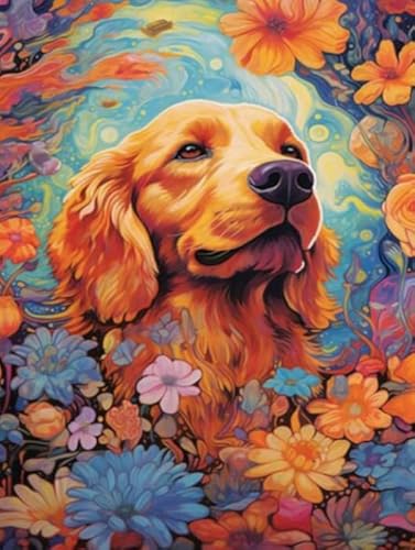 RUIYANMQ 1000 Pieces,Buntes Puzzle,Unregelmäßiges Puzzle Gifts,Goldens Retrievers,Abstract Art,Lustige Gedächtnis- Und Wahrnehmungs Spiele,Stressabbau-Spielzeug Für Die Familie,Dx238Zp von RUIYANMQ