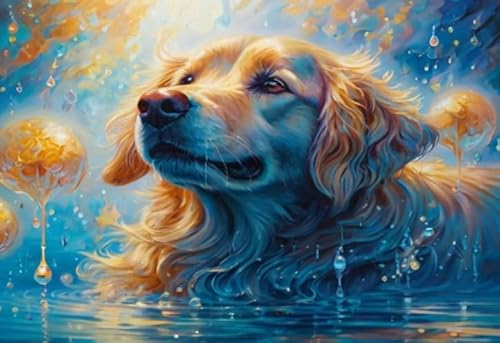 RUIYANMQ 1000 Pieces,Buntes Puzzle,Unregelmäßiges Puzzle Gifts,Goldens Retrievers,Abstract Art,Lustige Gedächtnis- Und Wahrnehmungs Spiele,Stressabbau-Spielzeug Für Die Familie,Dx240Zp von RUIYANMQ