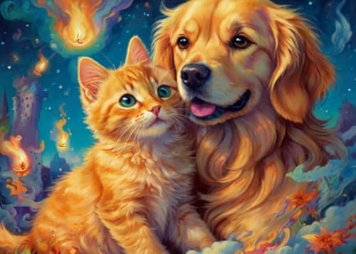 RUIYANMQ 1000 Pieces,Buntes Puzzle,Unregelmäßiges Puzzle Gifts,Goldens Retrievers,Abstract Art,Lustige Gedächtnis- Und Wahrnehmungs Spiele,Stressabbau-Spielzeug Für Die Familie,Dx241Zp von RUIYANMQ
