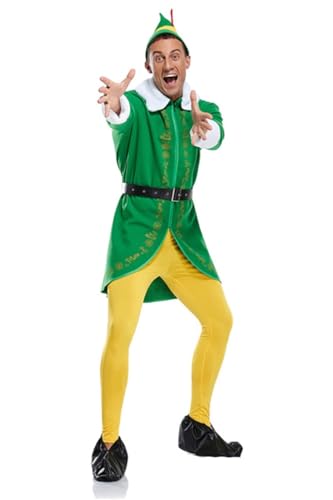 RUIYHE Elf-Outfits für Erwachsene, Unisex, Weihnachtsmann-Kostüme, Weihnachtselfen-Kostüme, Erwachsenen-Kleidung, Halloween-Kostüm, Zubehör (grün, XXL) von RUIYHE