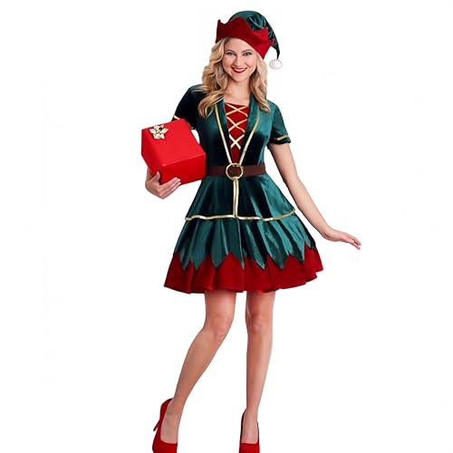 RUIYHE Weihnachtselfenkostüm Weihnachtsmann Weihnachtself Kostüm perfekt für Party Events (Damen, XXL) von RUIYHE