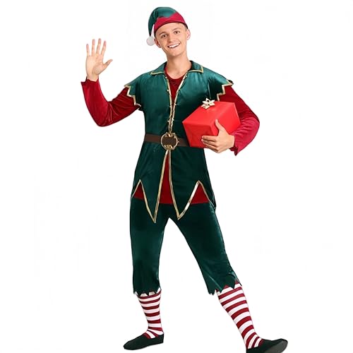 RUIYHE Weihnachtselfenkostüm Weihnachtsmann Weihnachtself Kostüm perfekt für Party Events (Herren, L) von RUIYHE