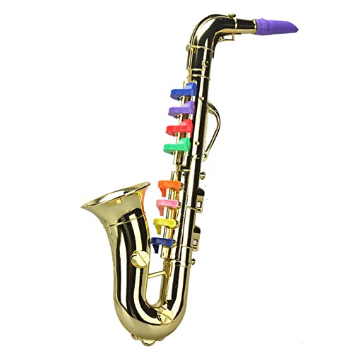 RUIZHU Saxophon 8 Farbige Tasten Metallic Simulation Requisiten Spielen Mini Musikblasinstrumente für Kinder Geburtstag Spielzeug Gold von RUIZHU