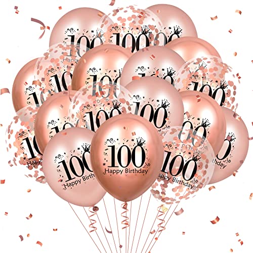 100. Geburtstag Ballons 18 Pcs Rose Gold alles Gute zum 100. Geburtstag Ballons Konfetti Ballons Rose Gold 100. Geburtstag Party Dekorationen für Frauen Männer 100. Geburtstag Dekor Zubehör12 Zoll von RUMIA