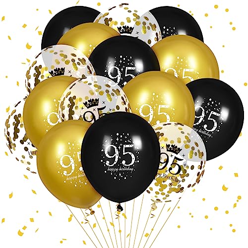 Luftballons 95. Geburtstag, 15 Stück Schwarz Gold Happy 95. Geburtstag Luftballons Schwarz Gold 95. Geburtstag Partydekoration für Männer Frauen 95. Geburtstag Jubiläumsdekor von RUMIA