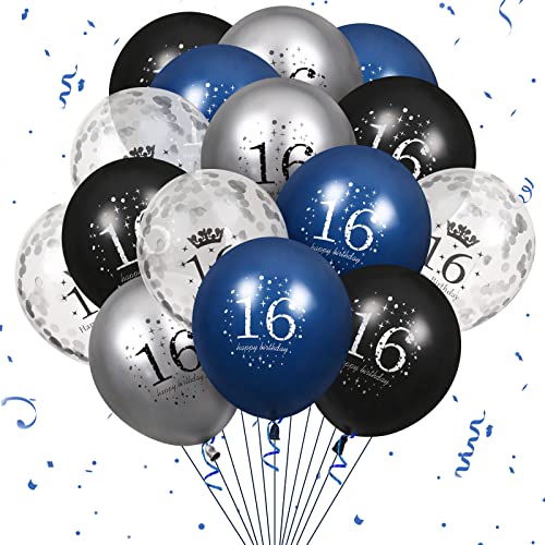 16. Geburtstag Luftballons, 16 Stück Marineblau Silber Schwarz Happy 16. Geburtstagsballons, Blaue silberne 16. Geburtstag party Dekorations Luftballons für Jungen Mädchen 16. Geburtstag dekoration von RUMIA
