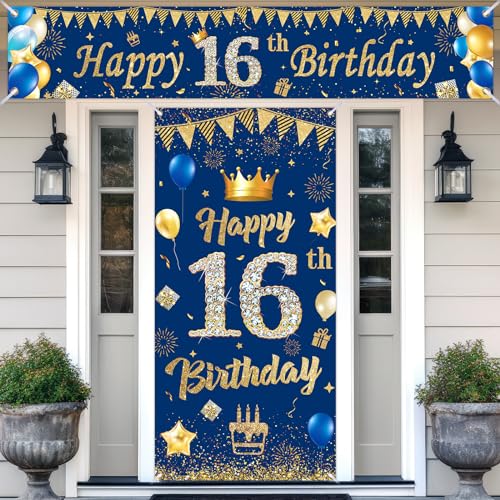 16.Geburtstagsdeko Banner,Navy Blau Gold 16.Geburtstag Deko für 16 Jahre Jungen Mädchen 16th Birthday Geburtstags Türbanner Hintergrund Geburtstagsbanner,zum 16 Jubiläum Geburtstag Party Dekoration 16.Geburtstagsdeko Banner,Navy Blau Gold 16.Geburtstag Deko für 16 Jahre Jungen Mädchen 16th Birthday Geburtstags Türbanner Hintergrund Geburtstagsbanner,zum 16 Jubiläum Geburtstag Party Dekoration von Onetobye