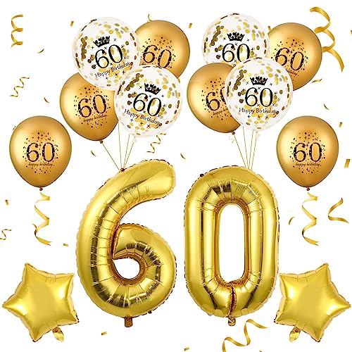 60. Geburtstag Ballons Gold für Männer Frauen 60. Geburtstag Dekorationen mit großer Folie Nummer 60 Ballons Latex Konfetti Ballons Gold Star Ballons Set für 60. Geburtstag Jubiläum Party Supplies von RUMIA