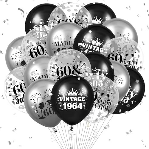 Luftballon 60. Geburtstag Deko 18 Stück Schwarz Silber Vintage Ballons - 60 Jahre Geburtstagsdeko Happy 1964 Birthday Deko Konfetti Ballon für Männer Frauen 60. Jubiläum Geburtstag Party Dekoration von RUMIA