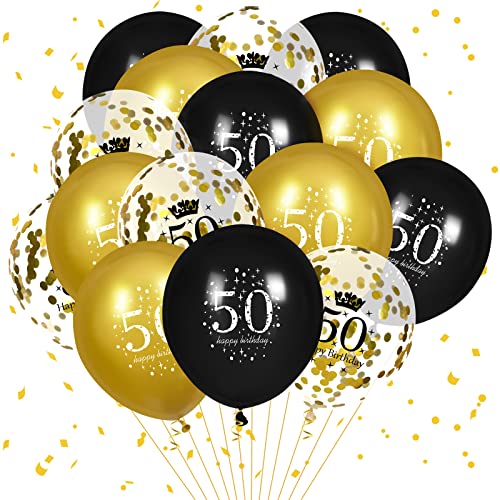 Luftballons 50. Geburtstag, 15 Stück Schwarz Gold Happy 50. Geburtstag Luftballons Schwarz Gold 50. Geburtstag Partydekoration für Männer Frauen 50. Geburtstag Jubiläumsdekor von RUMIA