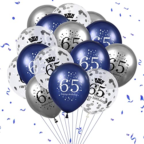 Luftballon 65. Geburtstag Deko,15 Stück Marineblau Silber Latex Luftballons, Happy Birthday Blau Konfetti Folienballon 65. Jahrestag Party Ballon Dekoration Mann Frau für Geburtstag Dekorationen von RUMIA