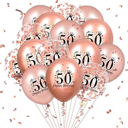 Luftballons zum 50. Geburtstag, 18 Stück, Roségold, Happy 50. Geburtstag, Luftballons für Männer und Frauen, 50. Jahrestag, Geburtstagsparty-Dekorationen, Roségold-Luftballons, Geburtstagsdeko, 30,5cm von RUMIA