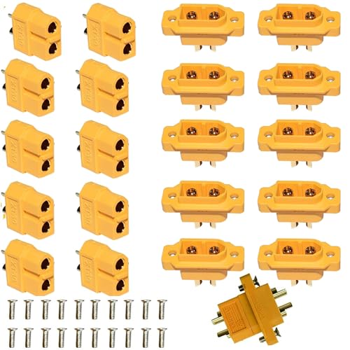 RUNCCI-YUN 10 Paar XT60 stecker+ 10Paar XT60E-M Einbaustecker lipo Batterie anschlüsse 2Pin Connector Kabelstecker von RUNCCI-YUN