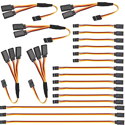 RUNCCI-YUN 20 pcs RC Servo Extension Cable, JR Servo Cable, Servo Cable, 3 Pin Cable, JR Plug Extension, 5 Sizes (10 cm, 15 cm, 30 cm, 1 to 2 Y cable and 1 to 3 cable 15 cm) von RUNCCI-YUN