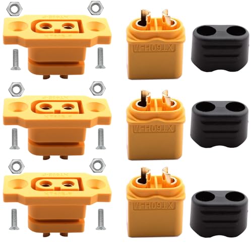 RUNCCI-YUN 3Paar XT60E-F Buchse Hochstrom Einbaustecker + XT60H Stecker mit Schrauben für Lipo Akku XT-60 Stecker 2Pin für RC FPV Lipo Akku RC Quadcopter von RUNCCI-YUN