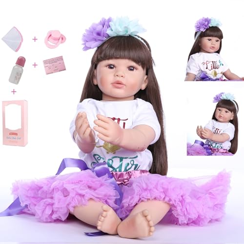 Lebensechte Puppe mit Kleid, Reborn Baby Mädchen Zubehör und Haarbändern, 22 Zoll Reborn Puppe, Reborn Baby Puppen,Realistische Neugeborene Mädchenpuppen Geburtstagsgeschenk Set für Kinder Alter 3+ Lebensechte Puppe mit Kleid, Reborn Baby Mädchen Zubehör und Haarbändern, 22 Zoll Reborn Puppe, Reborn Baby Puppen,Realistische Neugeborene Mädchenpuppen Geburtstagsgeschenk Set für Kinder Alter 3+ von RUNGQIANY