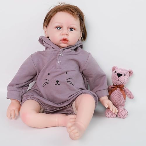 RUNGQIANY Reborn Baby Mädchen 50cm Weiche Silikonpuppe Realistische Baby-Puppe mit Plüschtier, Lila Outfit mit Katzengesicht, 50 cm Jungen & Mädchen Spielzeug Geschenk Reborn Puppen Lebensecht RUNGQIANY Reborn Baby Mädchen 50cm Weiche Silikonpuppe Realistische Baby-Puppe mit Plüschtier, Lila Outfit mit Katzengesicht, 50 cm Jungen & Mädchen Spielzeug Geschenk Reborn Puppen Lebensecht von RUNGQIANY