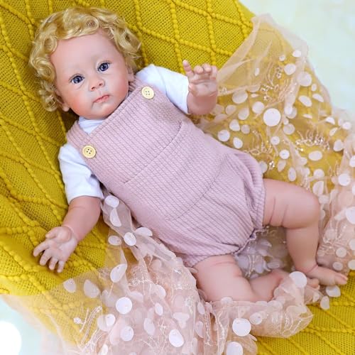 RUNGQIANY Simulation Reborn Baby MäDchen 24 Zoll 60 cm Baumwolle KöRper Weiches Silikon Reborn Baby MäDchen Groß Handmade Reborn Toddler Dolls Jungen MäDchen Spielzeug Geschenke (Reborn Baby 60 cm) von RUNGQIANY