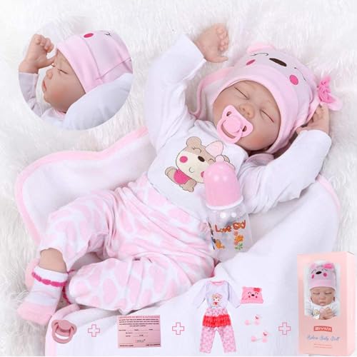 Simulation Reborn Baby MäDchen 22 Zoll 55 Cm Reborn Baby Weicher Silikon-Vinyl-BaumwollköRper Reborn Puppen Lebensecht Jungen MäDchen Spielzeug Geschenke Handgefertigt Neugeborene Baby-Puppe von RUNGQIANY