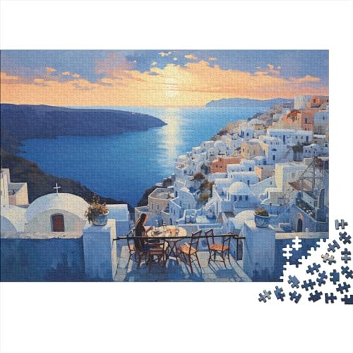 2023 Hölzern Puzzle Abend auf Santorini, Familienurlaub-Puzzle 500 Teile Puzzles, Griechenland Puzzles,Hausdekoration, Erwachsene von RUNPAW