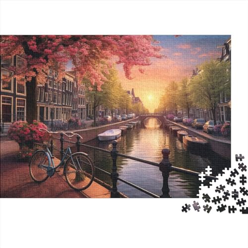 2023 Hölzern Puzzle Fahrräder in Amsterdam, Familienurlaub-Puzzle 500 Teile Puzzles, Schöne Kunst Puzzles,Hausdekoration, Erwachsene von RUNPAW