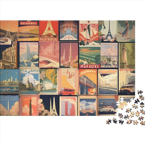 2023 Hölzern Puzzle Vintage Reiseplakate, Familienurlaub-Puzzle 1000 Teile Puzzles, Berühmte Landschaft Puzzles,Hausdekoration, Erwachsene von RUNPAW