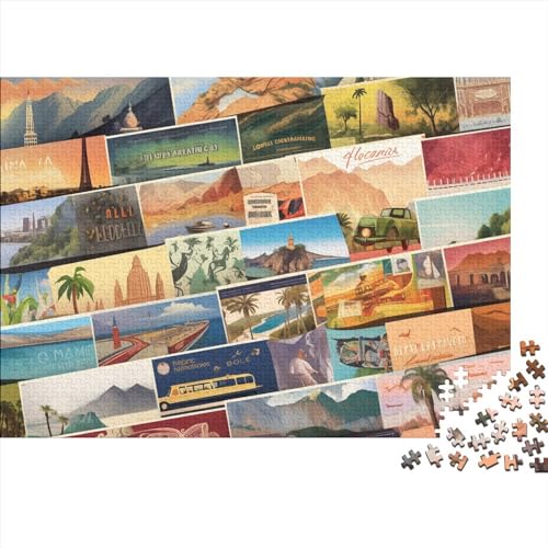 2023 Hölzern Puzzle Vintage Reiseplakate, Familienurlaub-Puzzle 1000 Teile Puzzles, Berühmte Landschaft Puzzles,Hausdekoration, Erwachsene von RUNPAW