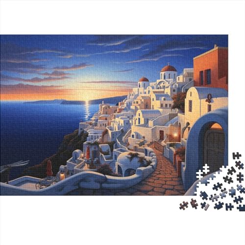 Hölzern Puzzle Abend auf Santorini 1000 Piece Puzzle for Adults and Children Aged 14 and Over, Puzzle with Griechenland 1000pcs (75x50cm) von RUNPAW