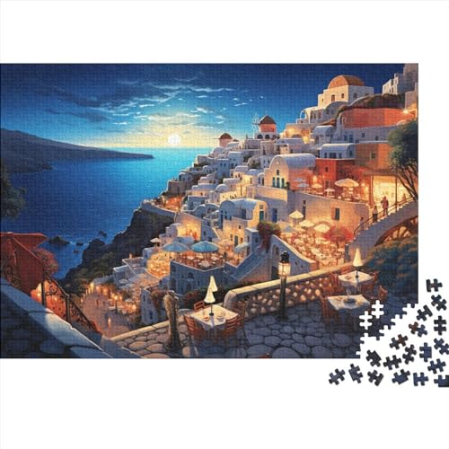 Hölzern Puzzle - Abend auf Santorini - 1000 Teile Puzzle Für Erwachsene, Holzpuzzle Mit Griechenland von RUNPAW